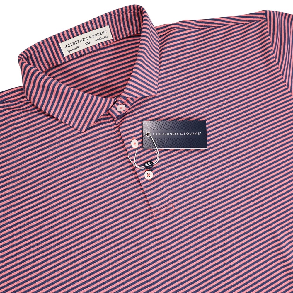 NWT HOLDERNESS & BOURNE Men's XXL Striped Maxwell Performance Golf Polo Shirt